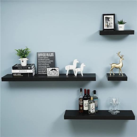 16 inch Black Mission Floating Shelves for Wall, Bathroom Wall Mount Shelves - Picture 5 of 7